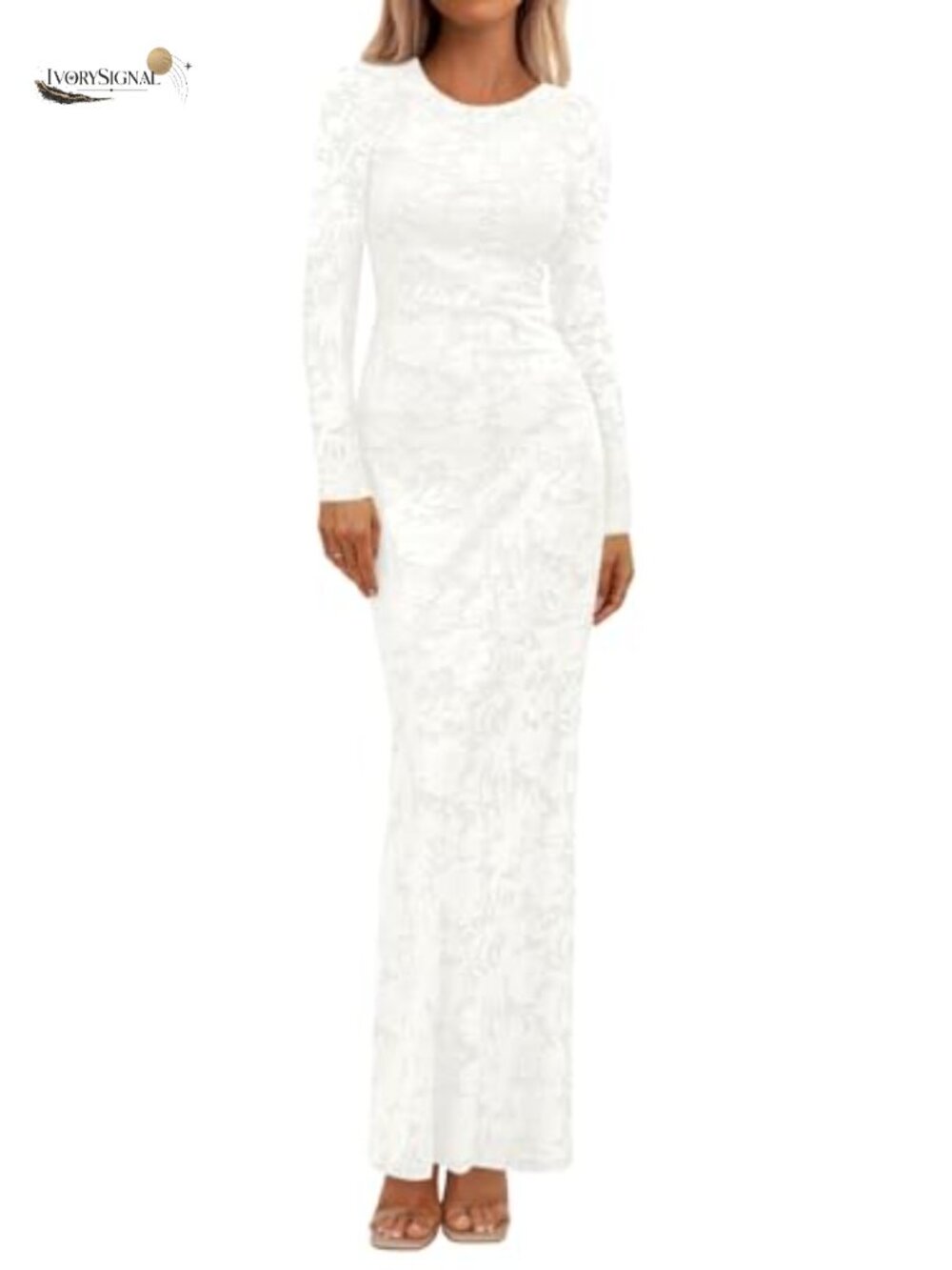 Floral Lace Bodycon Maxi Dress Long Sleeve Ruched Formal Wedding Guest